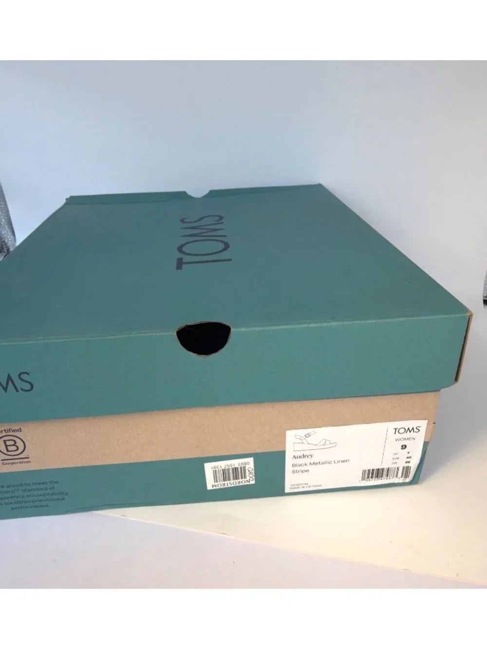 Toms Audrey Espadrilles Ankle Strap Black Metallic Wedges Women Size 9